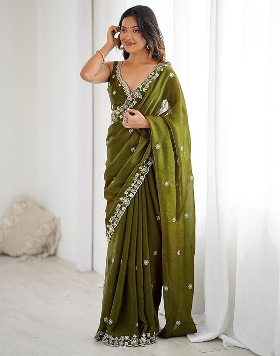 Mehendi Gotapatti Net Saree - Image 4