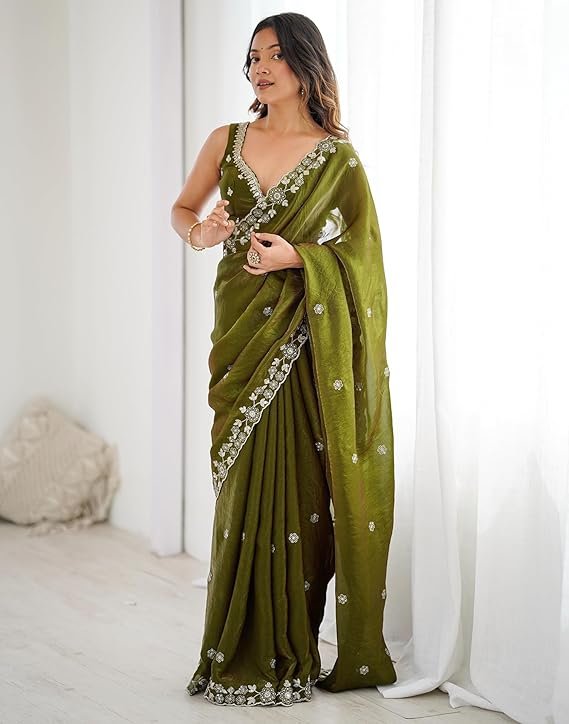 Mehendi Gotapatti Net Saree - Image 3