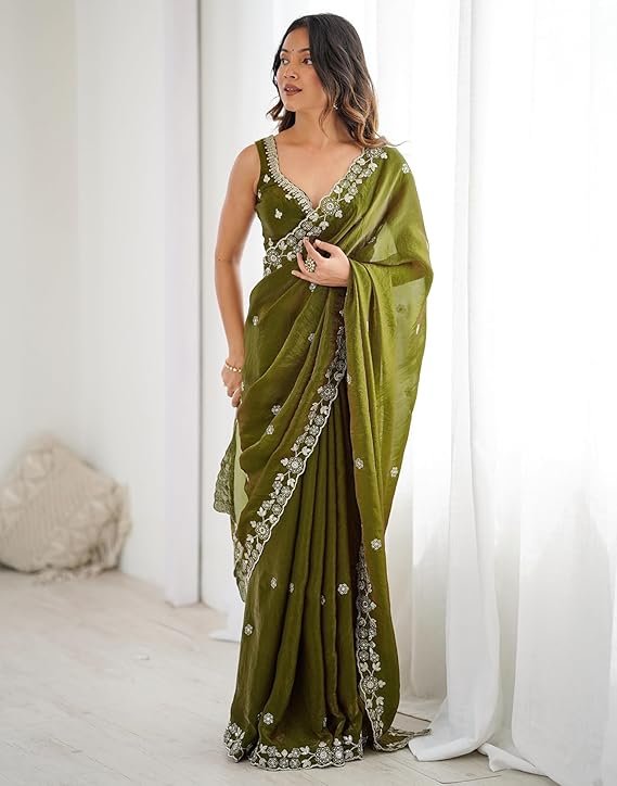 Mehendi Gotapatti Net Saree - Image 2