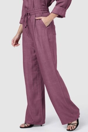 Women Regular Fit Purple Polyester Trousers