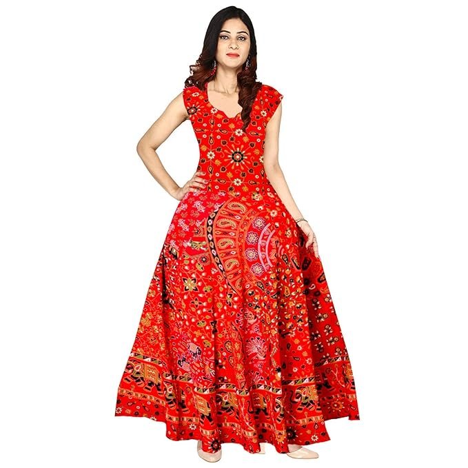 Jaipuri Printed A-Line Midi Western Long Gown - Image 2