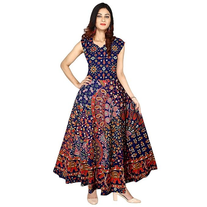 Jaipuri Printed A-Line Midi Western Long Gown
