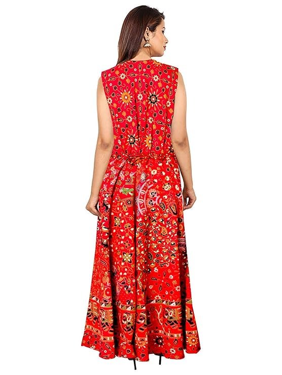 Jaipuri Printed A-Line Midi Western Long Gown - Image 3