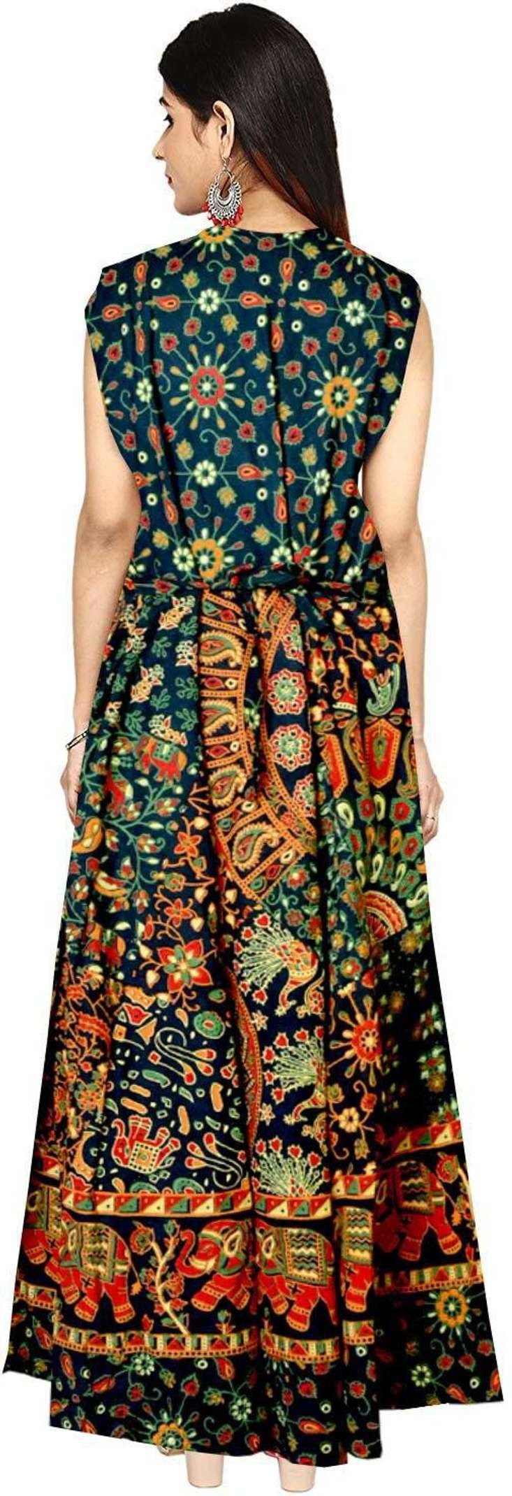 Jaipuri Printed A-Line Midi Western Long Gown - Image 5