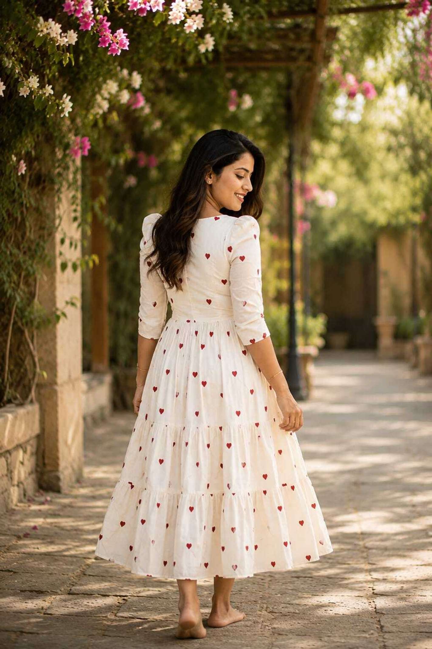 White Sneakers Outfit Ideas – Casual Dress Styling with Printed Maxi Dres - Image 3