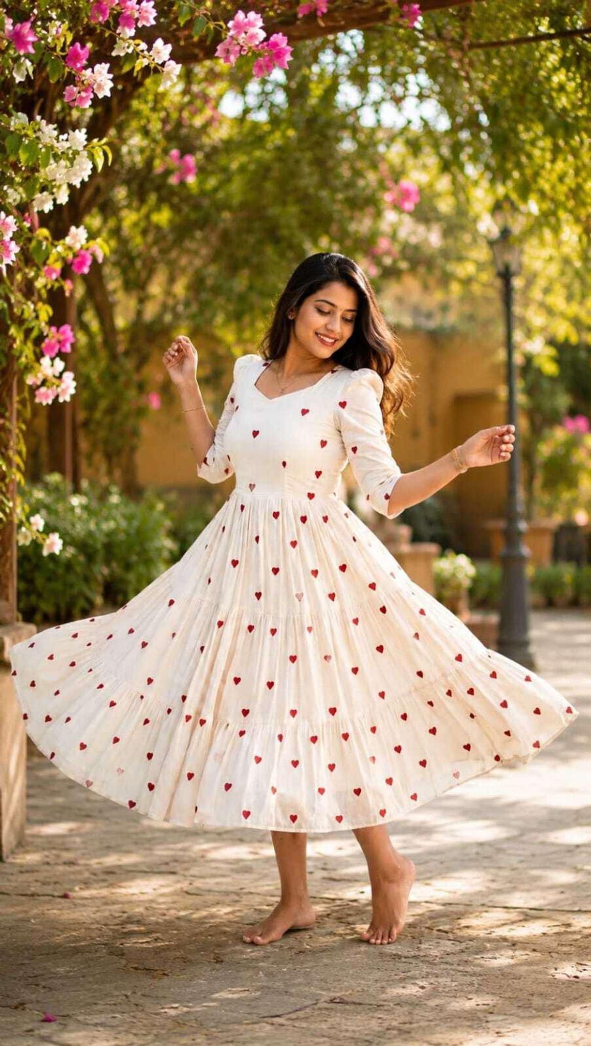 White Sneakers Outfit Ideas – Casual Dress Styling with Printed Maxi Dres - Image 2
