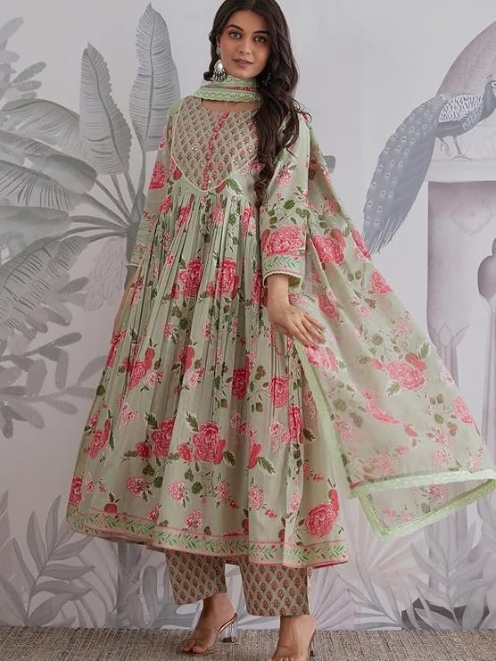 Elegant Pink Floral Anarkali Suit with Dupatta | Women’s Ethnic Wear for Festive & Casual Occasions - Image 3