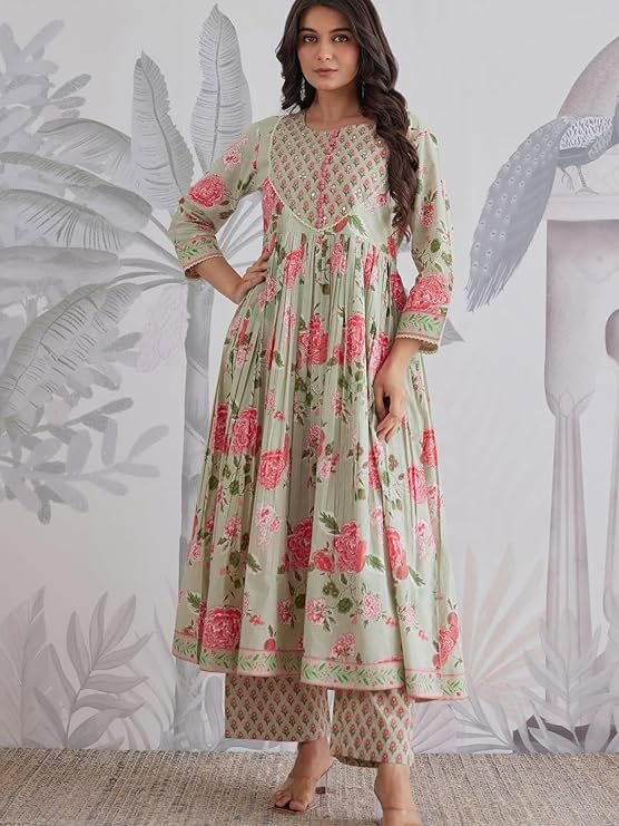 Elegant Pink Floral Anarkali Suit with Dupatta | Women’s Ethnic Wear for Festive & Casual Occasions - Image 2