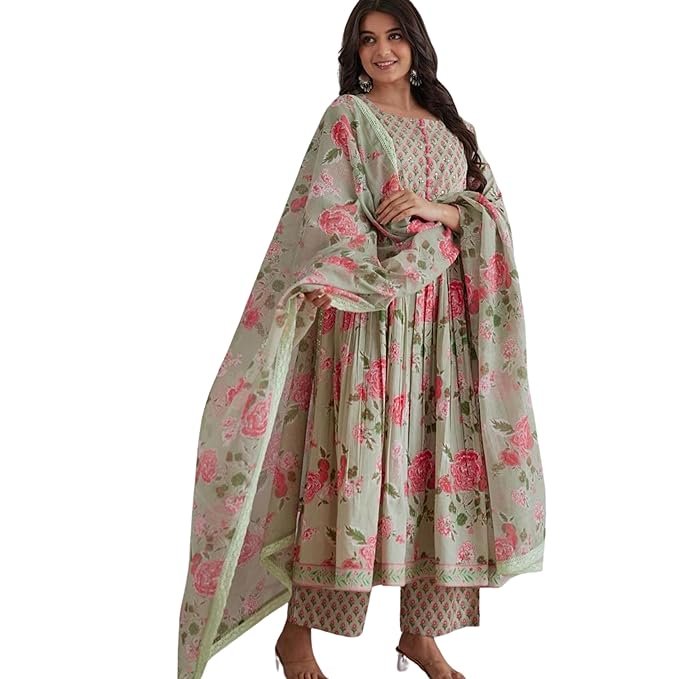 Elegant Pink Floral Anarkali Suit with Dupatta | Women’s Ethnic Wear for Festive & Casual Occasions