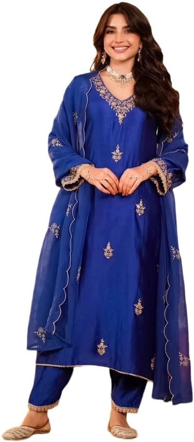 Women Embroidery Solid Straight Kurta and Pant Set with Dupatta - Image 2