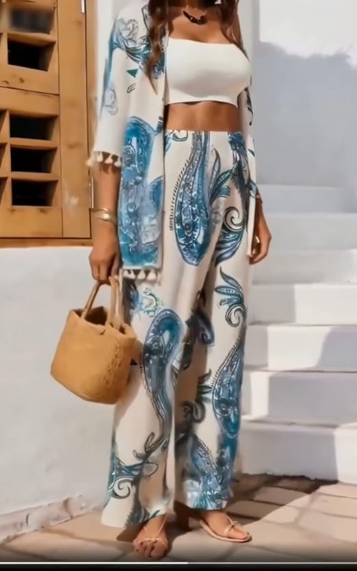 Women’s Printed Co-Ord Set | Stylish Paisley Print Top & Palazzo Set for Women - Image 2