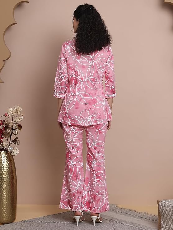 Women’s Floral Printed Top with Pink Straight Pants | Stylish Casual Co-Ord Set for Women - Image 3