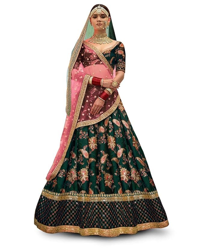 Women Silk Semi-Stitched Lehenga Choli