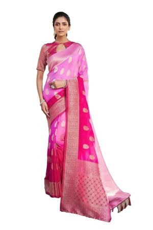 Banarasi Georgette Woven Work Half & Half Saree For Women With Gold Zari Border & Unstitched Blouse Piece