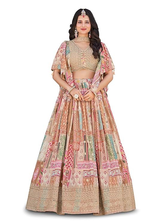 Women Chinnon Silk Lehenga Choli With Dupatta