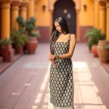 Women Blue Printed Straight Kurta - Image 3