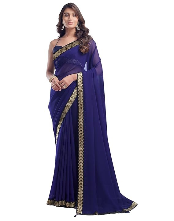 Royal Blue Saree with Gold Embroidered Border