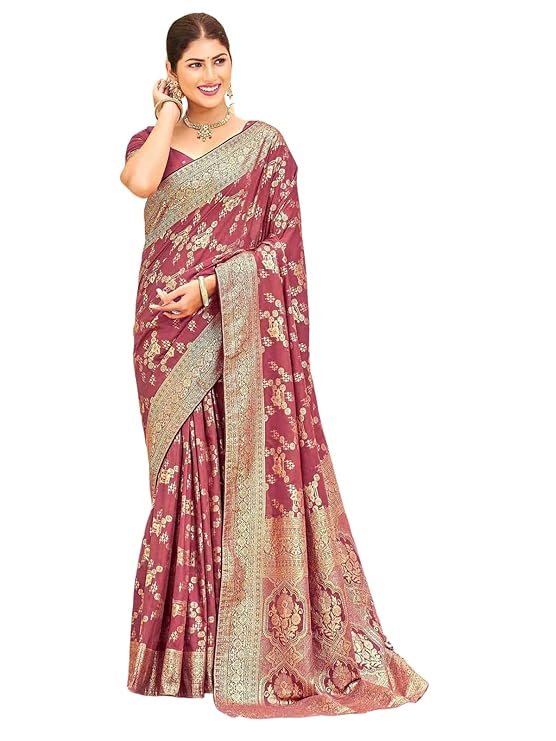 Wine Pink Banarasi Silk Saree