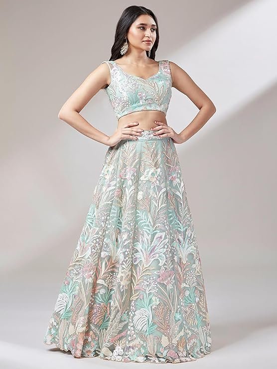 Pastel Mint Embroidered Lehenga Choli for Women - Image 2