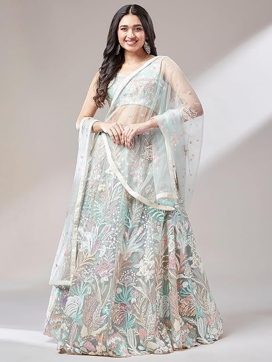 Pastel Mint Embroidered Lehenga Choli for Women - Image 4