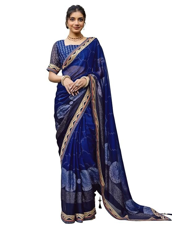 Women Royal Blue Printed Saree
