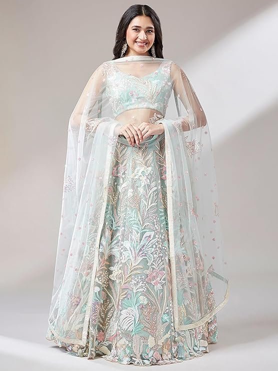Pastel Mint Embroidered Lehenga Choli for Women - Image 3