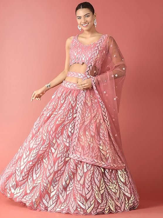 Stylish Pink Sequin Embroidered Lehenga Choli for Women