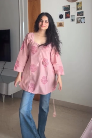 Pink Embroidered Tunic Top for Women