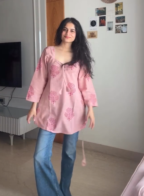 Pink Embroidered Tunic Top for Women