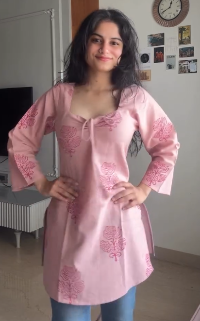 Pink Embroidered Tunic Top for Women - Image 2