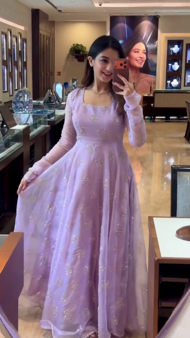 Lavender Embroidered Anarkali Gown for Women | Designer Party Wear Ethnic Gown - Image 3