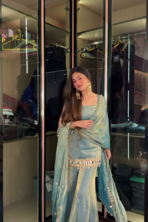 Sky Blue Embroidered Sharara Suit Set for Women