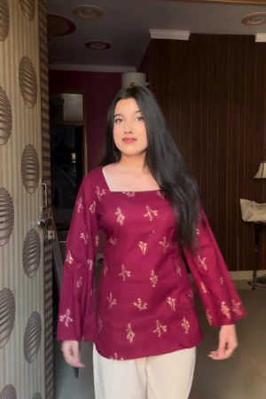 Women Maroon Printed Square Neck Kurta Palazzo Set