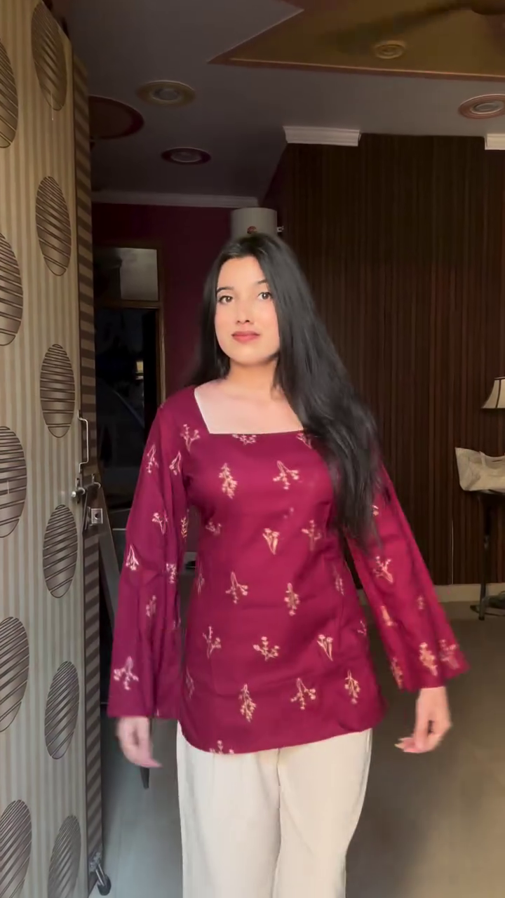 Women Maroon Printed Square Neck Kurta Palazzo Set