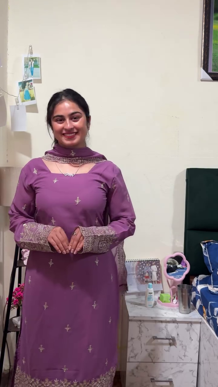 Women Mauve Embroidered Straight Kurta Dupatta Set