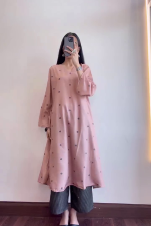 Women Blush Pink Printed A Line Kurta