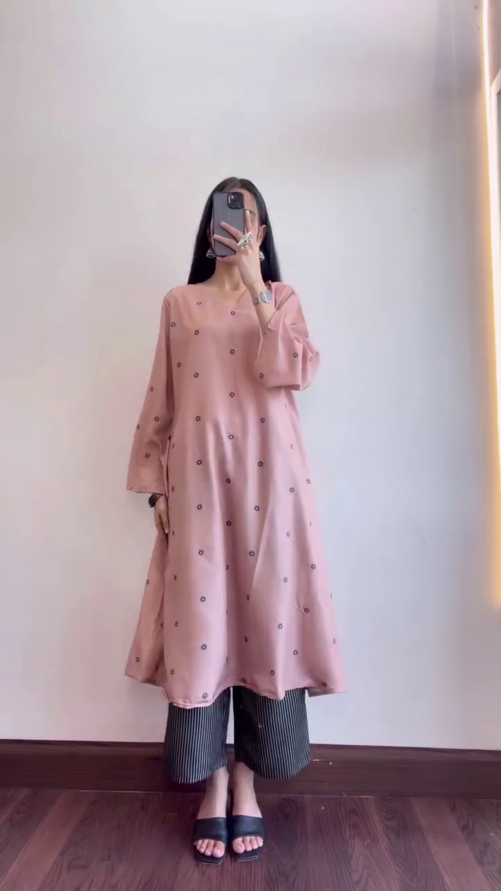 Women Blush Pink Printed A Line Kurta