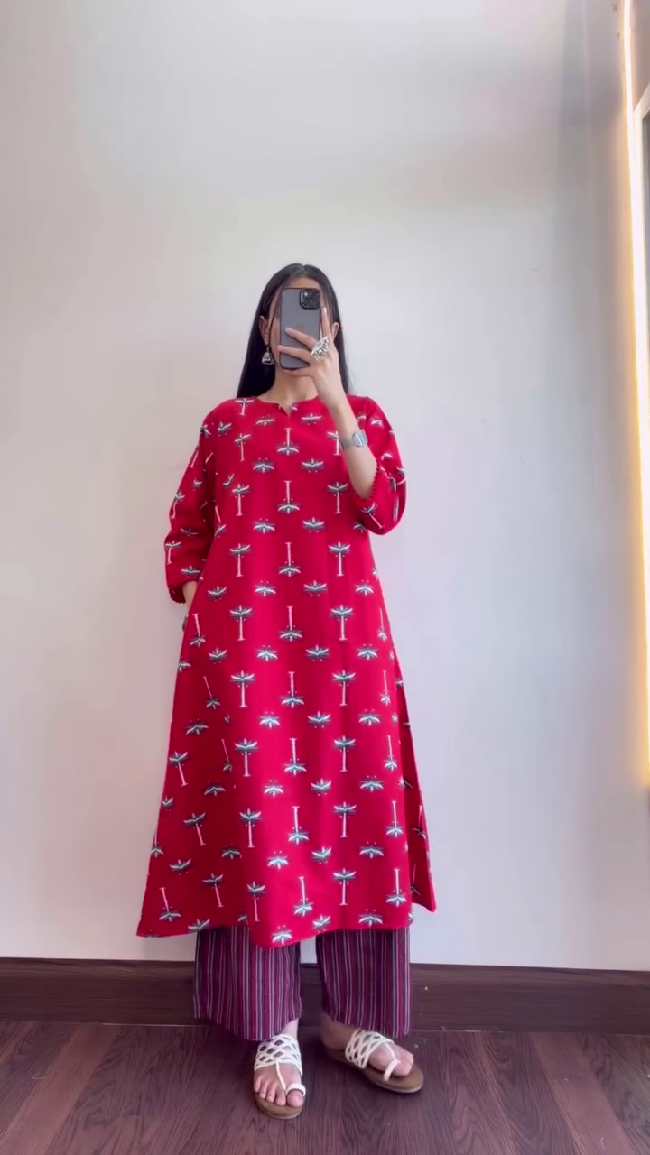 Women Blush Pink Printed A Line Kurta - Image 4