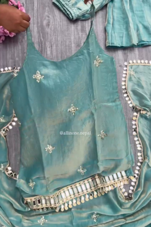 Women Regular Mirror Work Dupion Silk Kurti